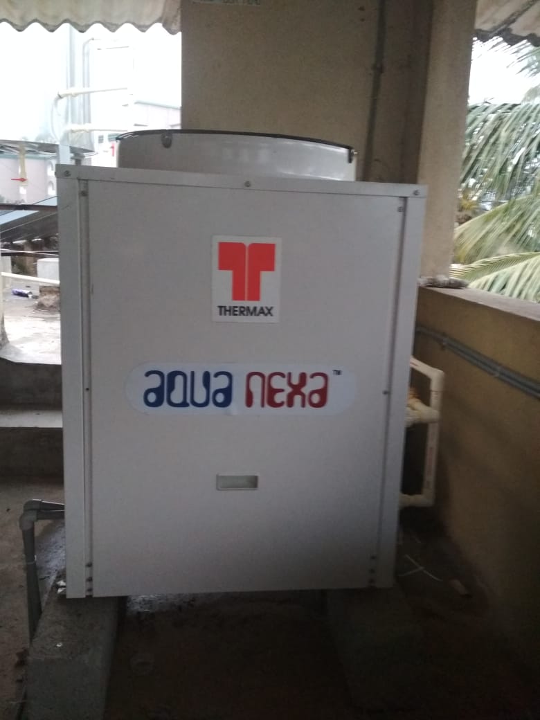 19kw hot water heat pump installation for a lodge as backup to solar in Udupi city